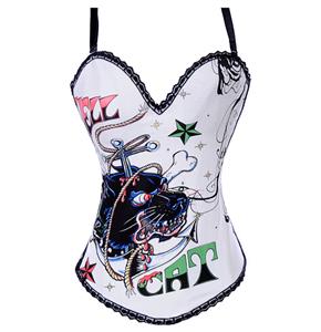 Graffiti Printed Corset, Hell Cat Graffiti Print Corset White, Hell Cat Graffiti Print Corset, #N1441