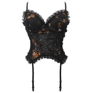 Lace Corset, Floral Print, Sexy Top, Vintage Style, Corset Top, Garter Straps, Lace Up, Women
