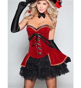 Santa Corset set, Velvet  Corset set, Corset & Mini Skirt, #N2243