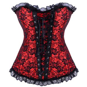 Lace-Up Corset With Flowers, Lace-Up Corset, Red Lace-Up Corset, Christmas Corset, #M5212