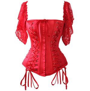 Lace sleeves corset, Red Lover Corset, Sexy corset, Christmas Corset, #N4667