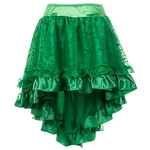 Elegance Lace and Satin Skirt, Green High Low Skirt, Lace and Satin High Low Skirt, Green Vintage Skirts, Gothic Style Skirts, Asymmetrical Skirts, #HG15786