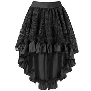 Elegance lace and satin Skirt, Black High Low Hemline Skirt, Lace and Satin High Low Hem Skirt, #HG8478