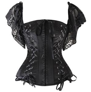 Lace sleeves bustier, Black Bustier, Sexy corset bustier, #N4668