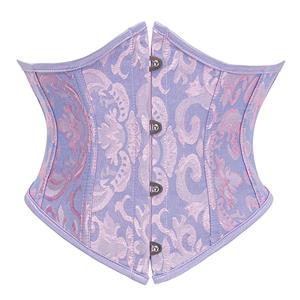 Lavender Corset, Underbust Corset, Floral Jacquard Bustier, Waist Cincher, Sheer Mesh Panels, Front Busk Closure, Ribbon Lace Up, Hourglass Silhouette, Structured Boning, Waist Training, Shapewear Corset, Layering Corset, Vintage Inspired, Romantic Style, Women