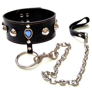 Leather Choker, Leather Choker W/Chain & Leash, Choker, #MS7142