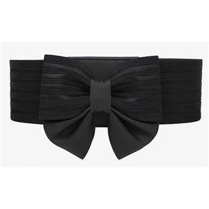 Bowknot Wasit Belt, High Waist Cinch Belt, Black Elastic Wasit Belt, Wide Waist Cincher Belt Black, Faux Leather Wide Waistband Cinch Belt, Elastic Waist Belt for Women, #N18251