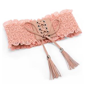 Floral Lace Wasit Belt, High Waist Cinch Belt, Lace-up Elastic Wasit Belt, Wide Waist Cincher Belt Pink, Lace Up Wide Waistband Cinch Belt, Elastic Waist Belt for Women, #N16943