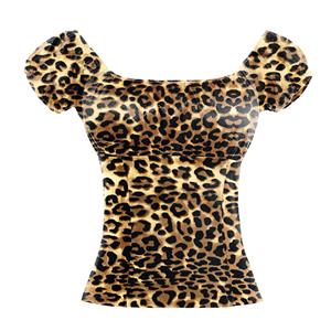Fashion Leopard Printed Shirt, Casual Short Sleeve Tops, Leopard Printed Slim Fit T-shirt, Women