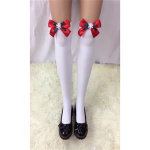 Cute White Stockings, Sexy Thigh Highs Stockings, Pure White Cosplay Stockings, Anime Thigh High Stockings, Christmas Red Bowknot and Snowflake Stockings, Stretchy Nightclub Knee Stockings, #HG18504