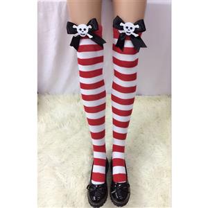 Halloween Stockings, Sexy Thigh Highs Stockings, Red-white Strips Cosplay Stockings, Skeleton Thigh High Stockings, Stretchy Nightclub Knee Stockings, #HG18506
