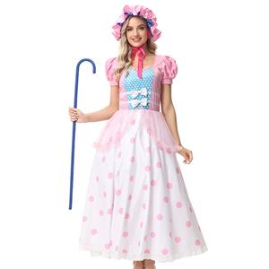 Lovely Girl Short Sleeve Long Dress Toy Story Bo Peep Cosplay Fancy Ball Costume N22914