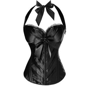 Black Satin Corset, Low Cup Overbust Corset, Padded Bra Boned Corset, #N6641