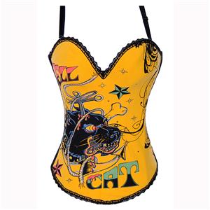 Magic Printed Corset, Yellow Magic Printed Corset, Devil Print Corset, #N1665