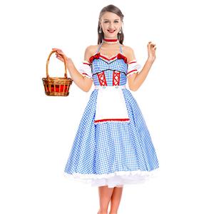 Cute Country Girl Costume, Haltter Maid Girl Costume, Maid Costume, Blue Grid Maid Costume, Garden Girl Costume,#N18244