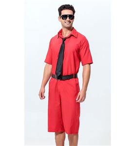 Red Jumpsuit Men, Cheap Short Jumpsuit, Casual Jumpsuit with Tie and Belt, Men