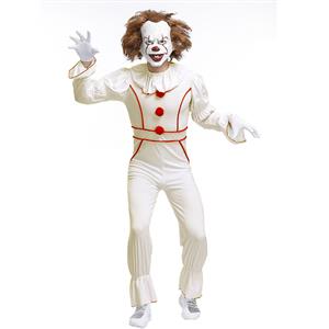 Pennywise Movie Horror Clown Scary Costume Halloween, Scary Burlesque Clown Cosplay Costume, Burlesque Clown Circus Party Costume Men, Scary Clown Role-palying Costume, Halloween Men Clown Costume, #N19398