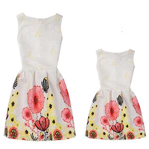 Mother and Daughter Lovely Vintage Dress, Fashion Mom&Me Clothing, Vintage Dress for Mom&Me, Fall Dresses for Mom&Me, Sleeveless Mini Dress for Mother and Daughter, Floral Print Tank Mini Dress, #N15516