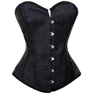 Sweetheart Lace-Up Corset, Black Embroidered Corset, Mushroom Flower Corset, #N7693