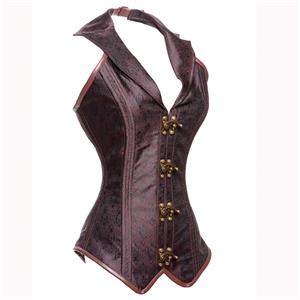 Vintage Brown Jacquard Outerwear Corset, Women