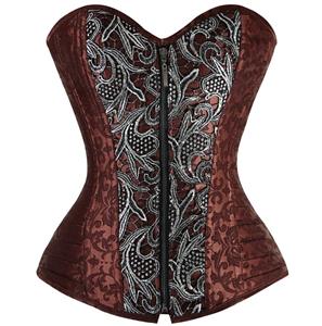 Overbust Steampunk Style Corset, Brown Brocade Corset, Steampunk Style Corset, #N4733