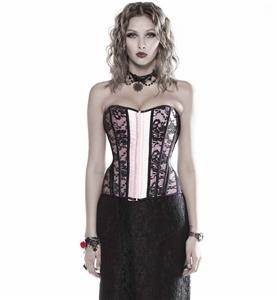 Sexy Lace Floral Strapless Corset, Pink Classical Decorative Pattern Corset, Emulation silk with Lace Corset, Hook and eye closure Corset, #N9357