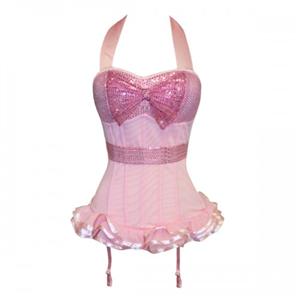 Sequin halter top corset, halter top corset, Pink sequin corset, #N4871
