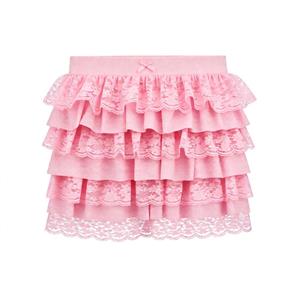 Pink Tiered Lace Mini Skirt with Waist Bow HG23835