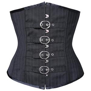 Pinstripe Underbust with Buckle closure, Buckle closure Pinstripe Underbust, Black and White Pinstripe Corset, #N6184