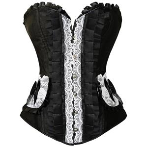 Pleated Lace Trimming Corset, Pleated Lace Corset black, Corset black, #N4675