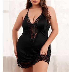 Plus Size Sexy Soft Lace Babydoll Lingerie, Plus Size Sexy Chemise Nightwear, Deep V Neck Babydoll Lingerie, Valentine