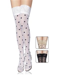 Sheer thigh highs stocking, Sheer thigh highs, Polka Dot Thigh Highs With Lace Top, #HG4476