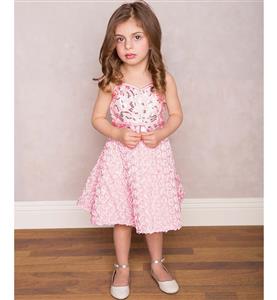 Pretty Pink Princess  Dress, Cheap Satin Sequins Dress, Pink Full Of 3D Flowers  Princess Dress, #N9735