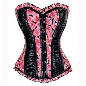 Printed roses & Leather corset, roses & Leather corset, Printed roses corset, #N4523