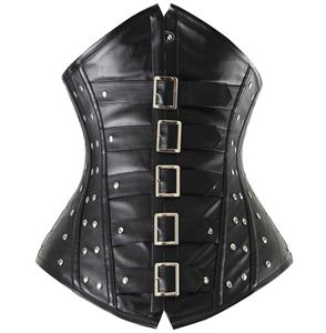 Leather underbust Corset, Studded Black Underbust Corset, Buckle Underbust Corset, #N6551