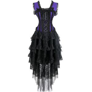 Burlesque Queen Costume, Gothic Halloween Corset Dress, Burlesque Halloween Costume for Women, Purple Lace Boned Corset Dress, One-piece Burlesque Corset Dress, #N17347