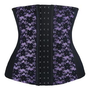 9 Steels Boned Bustier Corset, Cheap Purple Lace Bustier, Women