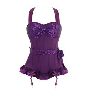 Sequin halter top corset, halter top corset, Purple sequin corset, #N4870