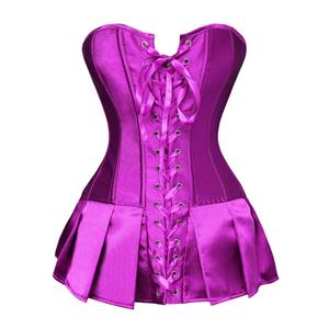 Skirted Corset, Basque Bustier Corseted Skirt, Purple Satin Skirted Corset, #N5687