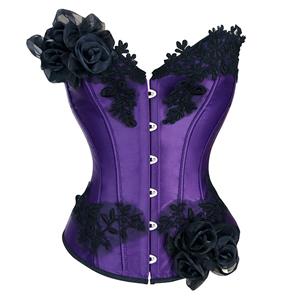 Fashion Purple Corset, Strapless Corset,Plastic Bones Overbust Corset, Cheap Outerwear Corset, Purple Party Corset,Women