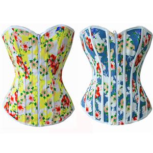 Reversible Floral Print Corset, Rainbow Floral Strapless Corset, Reversible Floral Corset, #N7980