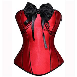 Red Corset, Red Corset with Big Black Bow, Sexy Corset, Christmas Corset, #N4397