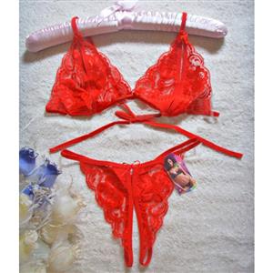 Sexy Lace Lingerie Set, Fashion Lace Panty Set, 2 Piece Lingerie Sets, Red Floral Lace Lingerie Set, Red Hollow Out Panty Underwear Set, #N17620