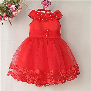 Short Sleeves Red High waist Princess Dress, Flowers Diamond Decorate Organza Princess Dress, Red Lace Hem Children Dress, Wedding Flower Girls Princess Dress, Flower Girls Dress, #N9469