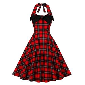 Hepburn Wind Dresses for Women, Vintage Dress for Women, Backless Red Dresses for Women, Sexy Halter Dresses for Women, Hepburn Wind Red Bowkot Hanging Neck Backless Lace-up Cocktail Party Midi Dress,#N23141