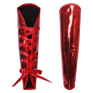 Red leather arm sleeves, lace-up arm sleeves, gothic fashion accessory, adjustable leather sleeves, medieval cosplay gear, steampunk arm wear, stylish leather sleeves, unisex arm covers, costume arm protection, fashion statement sleeves #237812