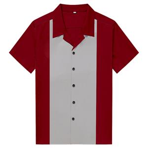 Brown Male Splicing Beer Shirt Casual Fifties Bowling Shirt N16719