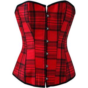 Red Black Plaid Corset, Red Tartan Corset, Tartan Strapless Overbust Corset, Christmas Corset, #N7985