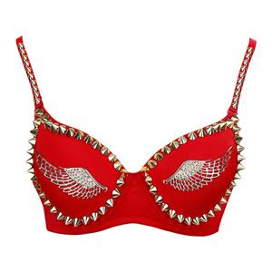 Sexy Red Clubwear Top, Cheap Wings Bra Top, Halloween Bra Top, Gold Club Party Bra Top, B Cups Bra for Women, Rivets Decor Bra Top, #N11014