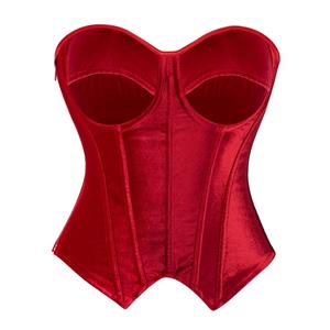 Red Velvet Corset with Back Lace-Up, Strapless Waist Training Bustier Top N23838